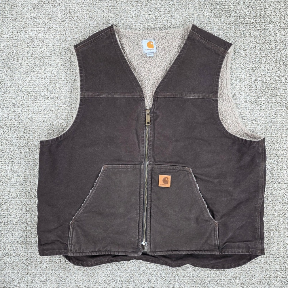 Carhartt Mens Sandstone Sherpa Lined Vest Dark Brown XL V26 DKB